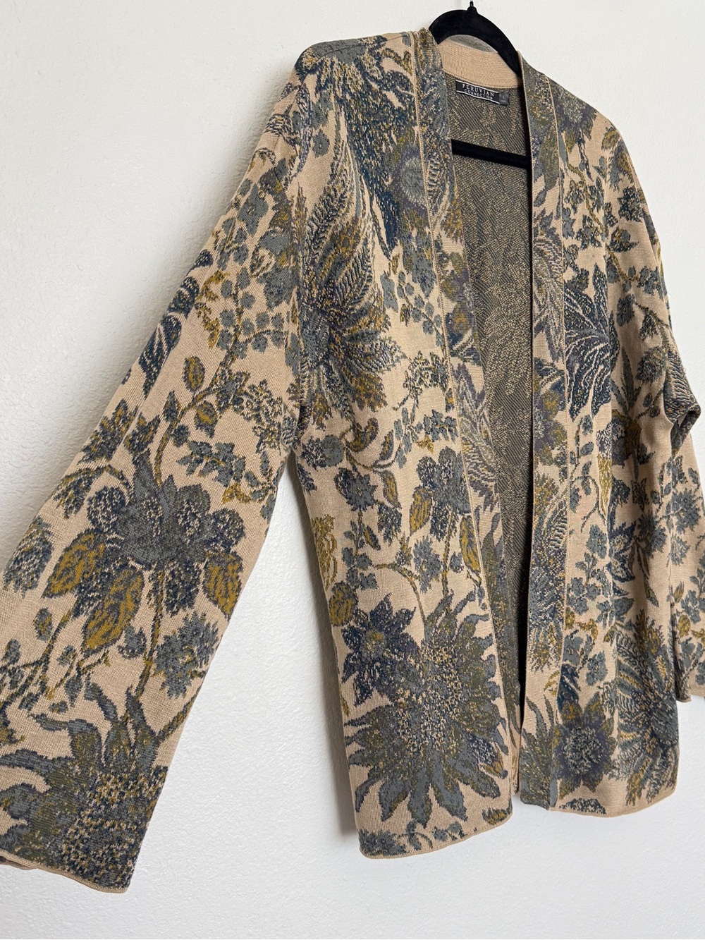 Peruvian Connection Pima Cotton Floral Jacquard Tapestry Cardigan L - Picture 3 of 10